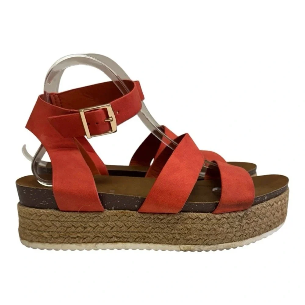 Platform Espadrille Sandals Coral Ankle Strap Buckle Summer Casual Shoes